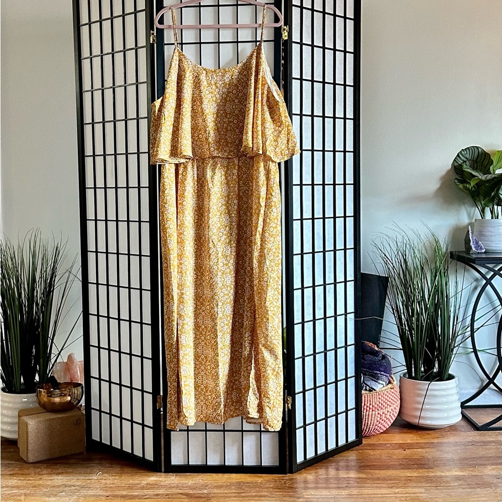 BloomChic Mustard Floral Tiered Maxi Dress Size 26